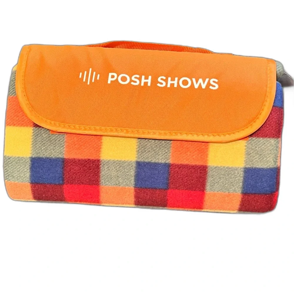 New Posh Shows Colorful Plaid Beach Blanket Water Resistant 52”x48”